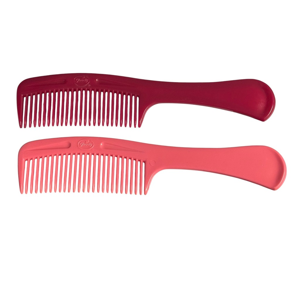Vtg Goody USA Hair Combs Set of 2 Pink Berry Red Plastic Handle Dressing Comb